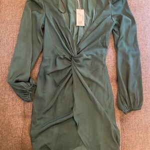Petal & Pup Green Bodycon Dress with Bishop Sleeves
